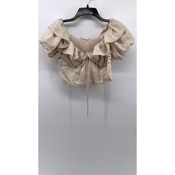 ASTR THE LABEL Women's Beige Satin Ruffle Crop Top SZ S - Picture 2 of 11